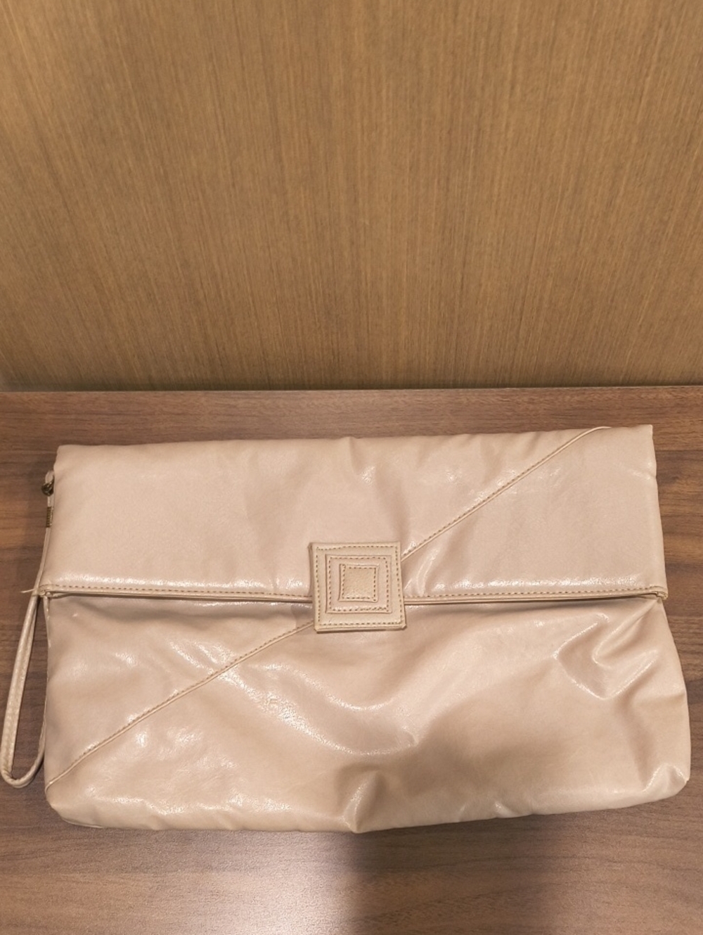 Vintage 1980s Beige Fold-Over Wristlet Clutch - Neutral Women's Bag